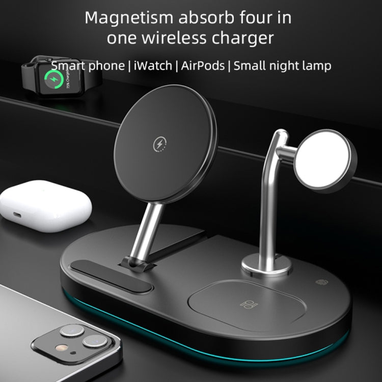 S20 4 合 1 15W 多功能磁吸無線充電器，帶夜燈與手機/ AirPods 支架，S20 黑色，S20 白色
