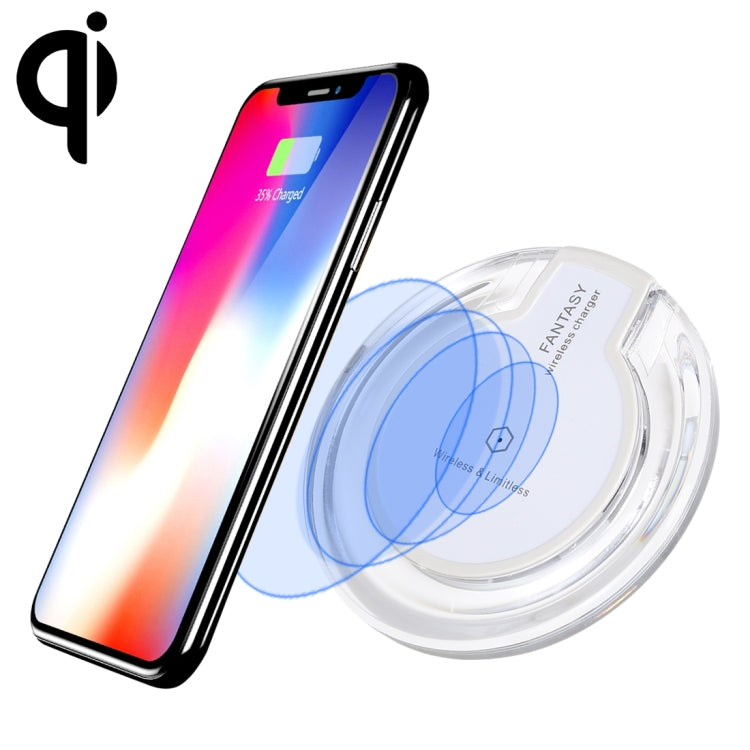 FANTASY 5V 1A 輸出 Qi 標準超薄無線充電器，帶充電指示燈，支援 QI 標準手機，FANTASY 5V 1A，FANTASY 白色