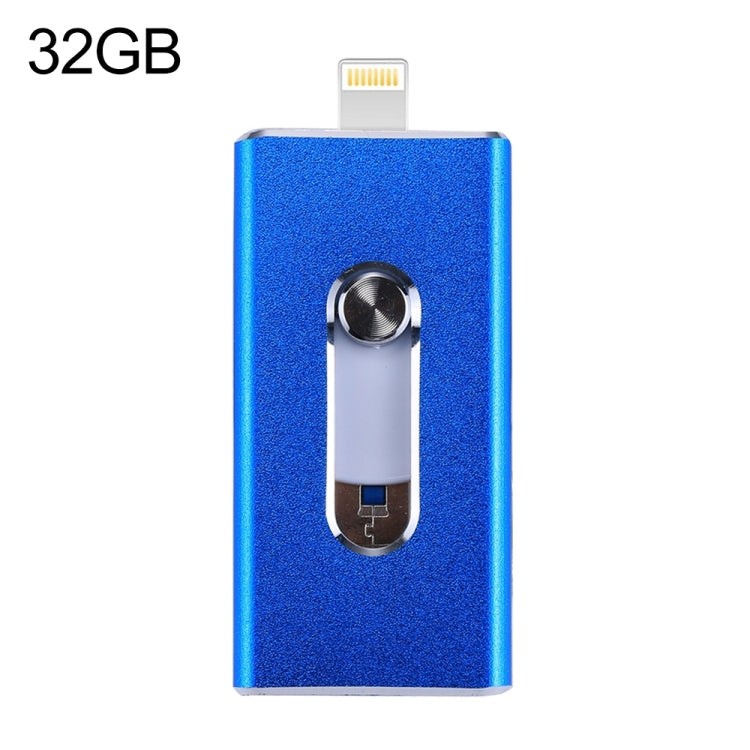 RQW-02 3 合 1 USB 2.0、8 針及 Micro USB 32GB 隨身碟，RQW-02 藍色