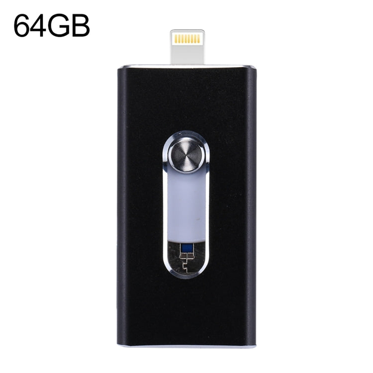 RQW-02 3 合 1 USB 2.0 & 8 Pin & Micro USB 64GB 隨身碟，RQW-02 黑色