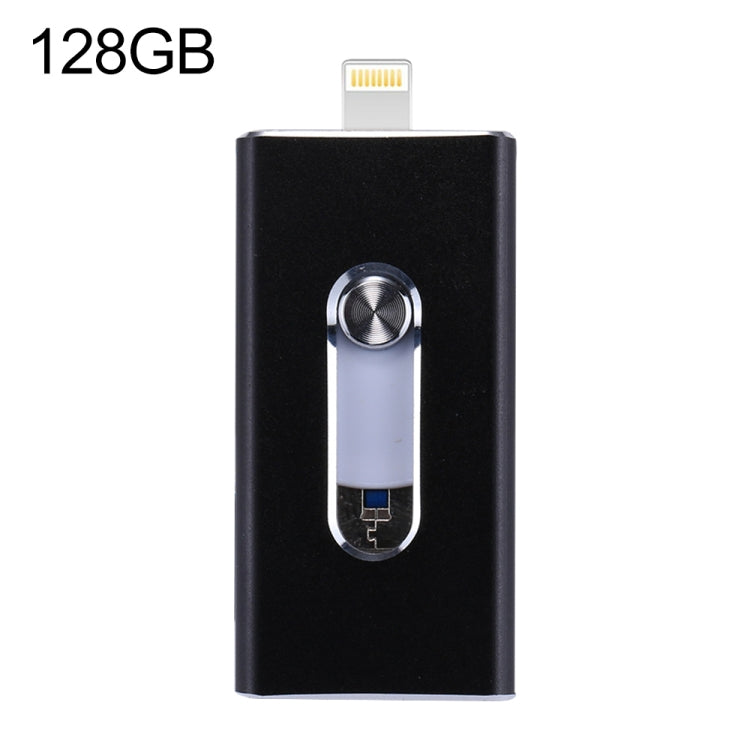 RQW-02 3 合 1 USB 2.0 & 8 Pin & Micro USB 128GB 隨身碟，RQW-02 黑色