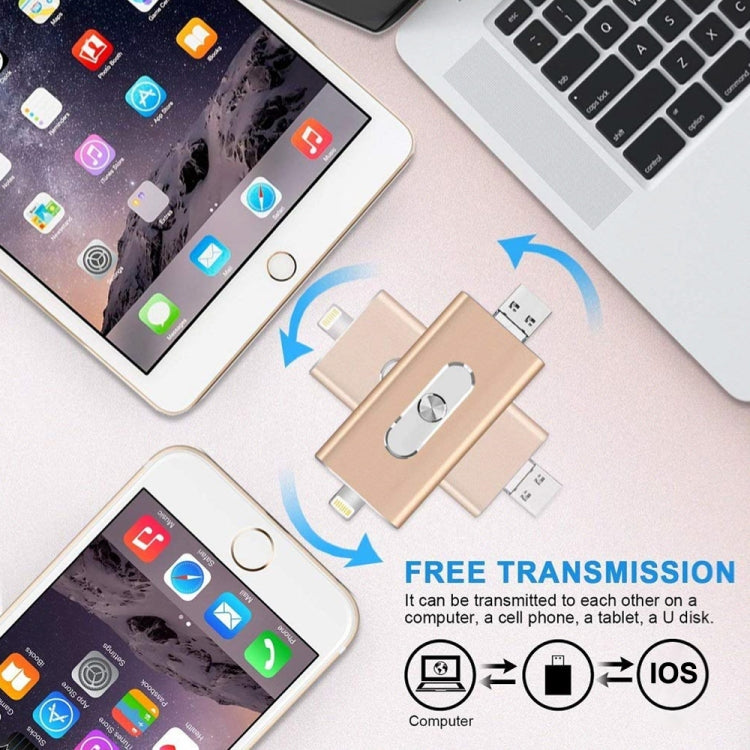 RQW-02 3 合 1 USB 2.0 & 8 Pin & Micro USB 128GB 隨身碟，RQW-02 黑色