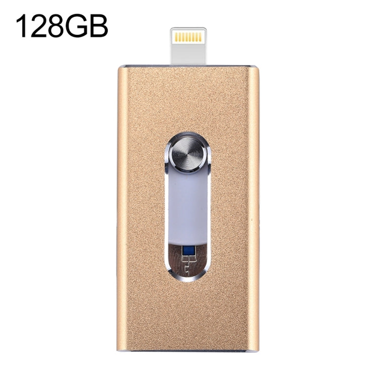 RQW-02 3 合 1 USB 2.0 & 8 Pin & Micro USB 128GB 隨身碟，RQW-02 金色