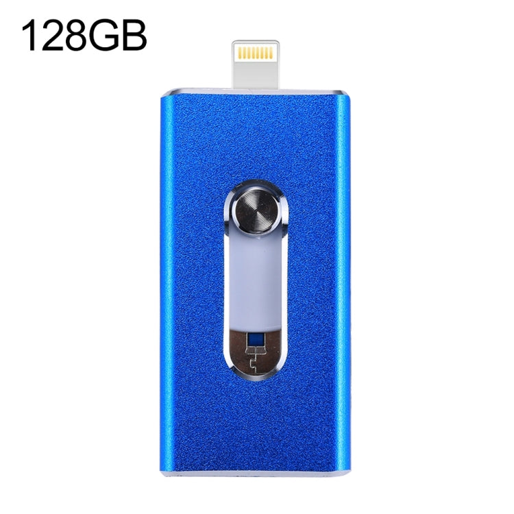 RQW-02 3 合 1 USB 2.0 & 8 Pin & Micro USB 128GB 隨身碟，RQW-02 藍色