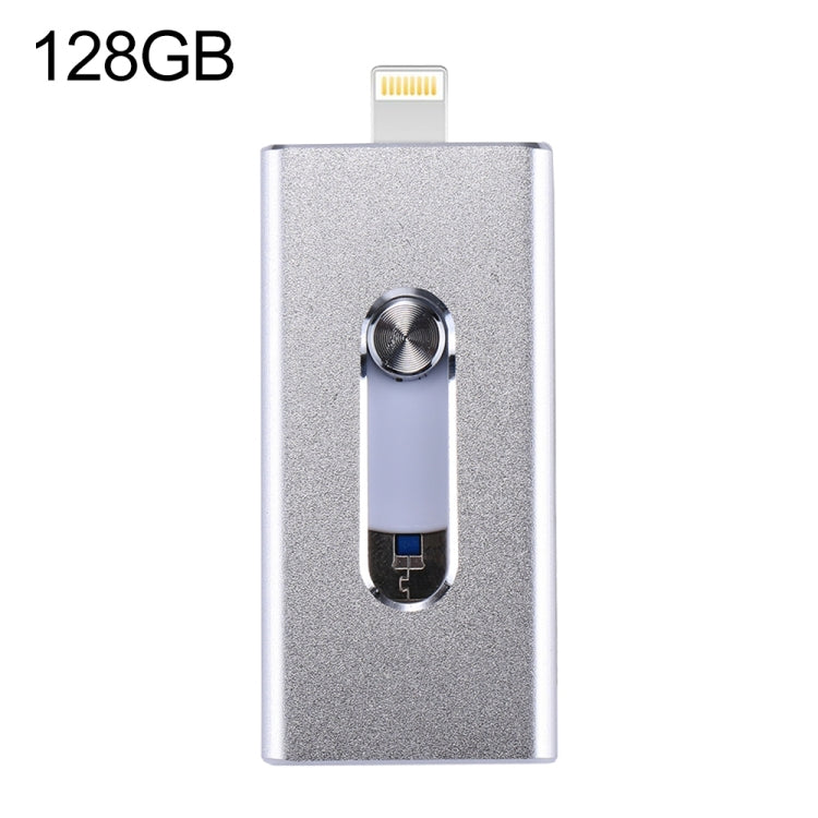 RQW-02 3 合 1 USB 2.0 & 8 Pin & Micro USB 128GB 隨身碟，RQW-02 銀色