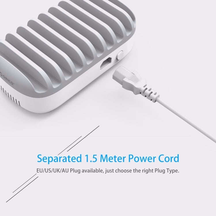 ORICO DUK-10P 120W 10 埠 USB 智能充電站附手機和平板支架，歐規插頭，歐規插頭（黑色），歐規插頭（白色），美規插頭（黑色），美規插頭（白色），英規插頭（黑色），英規插頭（白色），澳規插頭（黑色），澳規插頭（白色）
