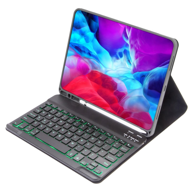 X-11BS 皮膚質感純色可拆式藍牙鍵盤平板保護套，適用於 iPad Pro 11 吋 2020 / 2018，帶筆槽及背光，黑色鍵盤