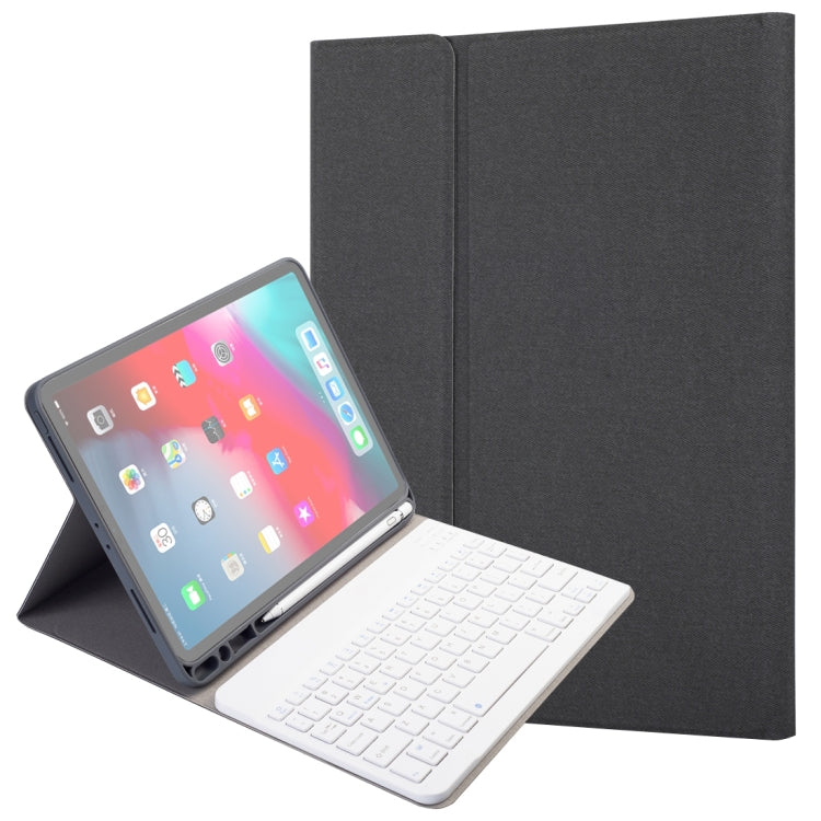 RK11 適用於 iPad Pro 11 吋絲質紋理可拆式塑料藍牙鍵盤皮革平板保護套，帶筆槽及支架功能