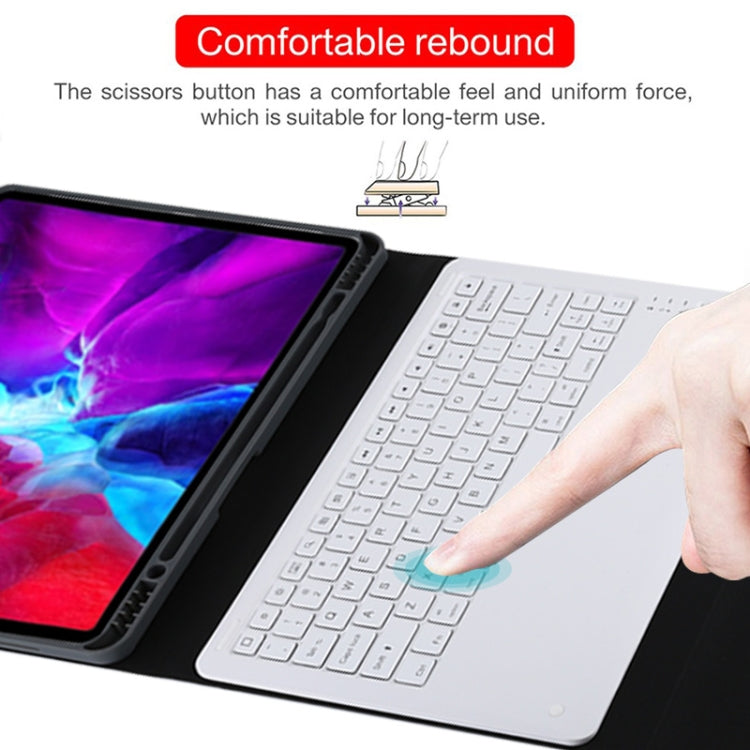 T129 可拆式藍牙白色鍵盤超細纖維皮革平板保護套，適用於 iPad Pro 12.9 吋（2020），帶支架，白色鍵盤