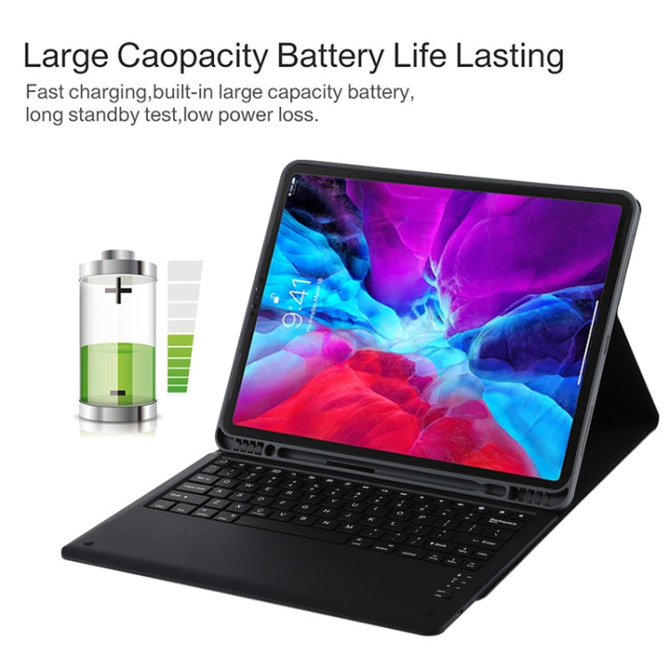 T129 可拆式藍牙黑色鍵盤超細纖維皮革平板保護套，適用於 iPad Pro 12.9 吋（2020），帶支架，黑色鍵盤