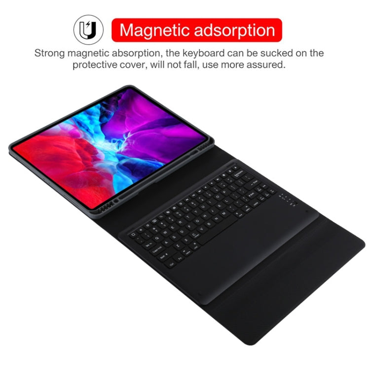 T129 可拆式藍牙黑色鍵盤超細纖維皮革平板保護套，適用於 iPad Pro 12.9 吋（2020），帶支架，黑色鍵盤