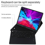 T129 可拆式藍牙黑色鍵盤超細纖維皮革平板保護套，適用於 iPad Pro 12.9 吋（2020），帶支架，黑色鍵盤
