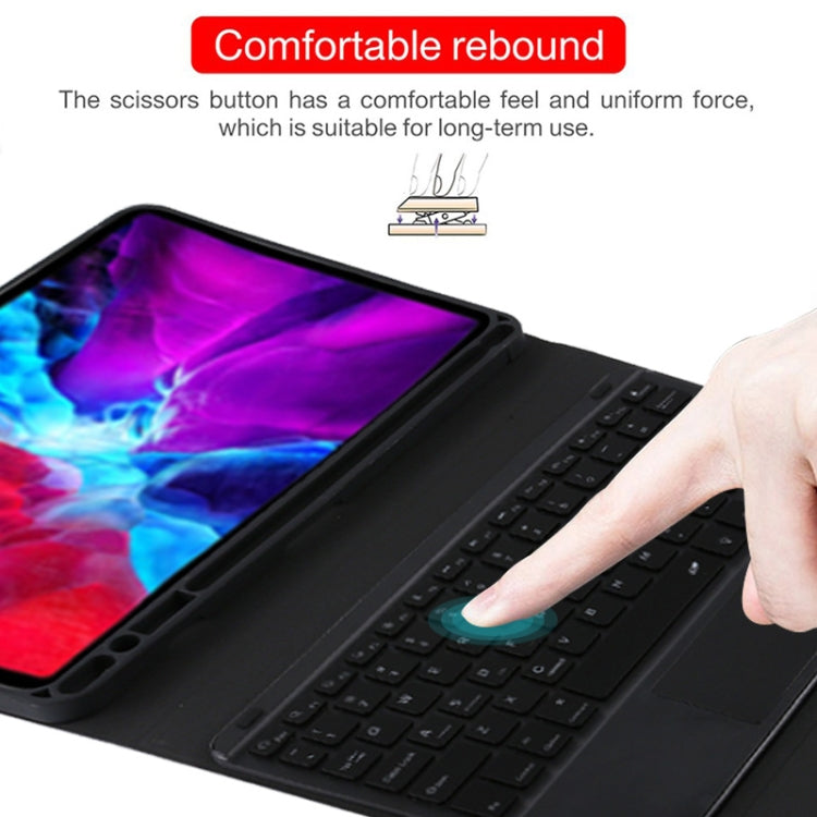 TG11BCS 可拆式藍牙黑色鍵盤超細纖維皮革平板保護套，適用於 iPad Pro 11 吋（2020），帶背光、觸控板、筆槽及筆架，黑色鍵盤