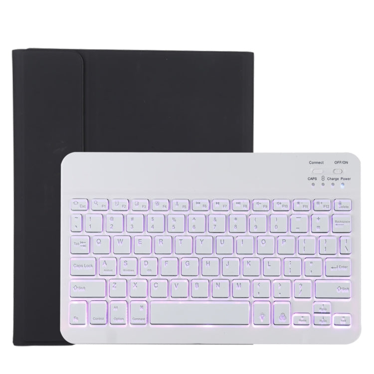 TG11BS 可拆式藍牙白色鍵盤超細纖維皮革平板保護套，適用於iPad Pro 11吋（2020），帶背光、筆槽及筆架，白色鍵盤
