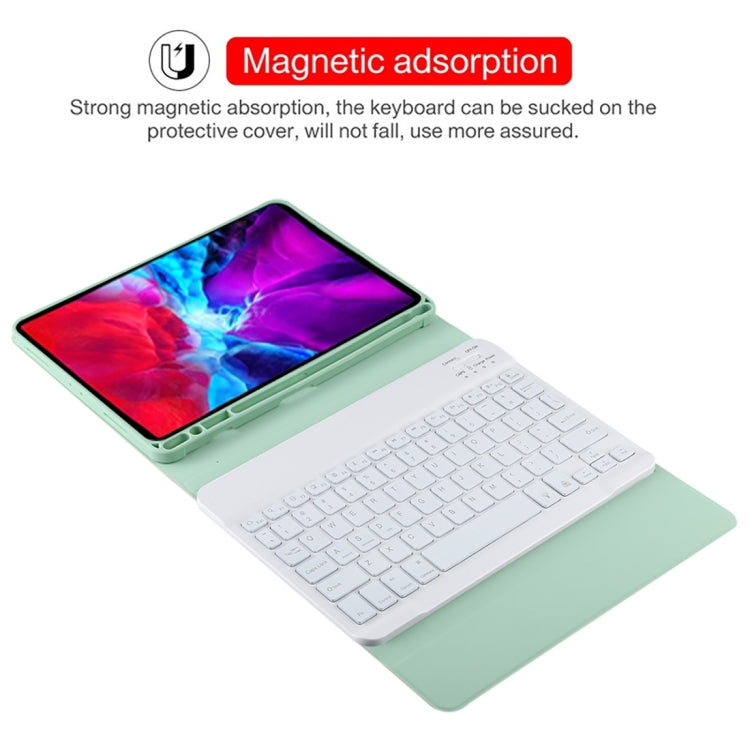 TG11BS 可拆式藍牙白色鍵盤超細纖維皮革平板保護套，適用於iPad Pro 11吋（2020），帶背光、筆槽及筆架，白色鍵盤