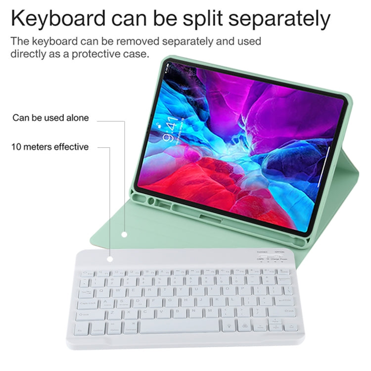 TG11BS 可拆式藍牙白色鍵盤超細纖維皮革平板保護套，適用於iPad Pro 11吋（2020），帶背光、筆槽及筆架，白色鍵盤