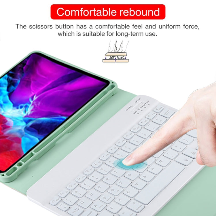 TG11BS 可拆式藍牙白色鍵盤超細纖維皮革平板保護套，適用於iPad Pro 11吋（2020），帶背光、筆槽及筆架，白色鍵盤