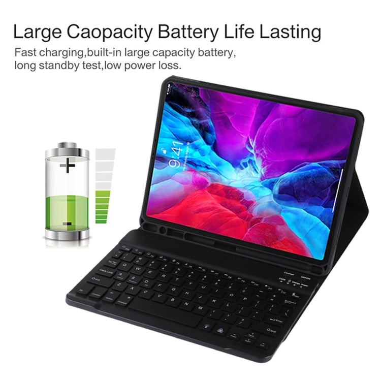 TG11BS 可拆式藍牙黑色鍵盤+超細纖維皮革平板保護套，適用於iPad Pro 11吋（2020），帶背光、筆槽及筆架，黑色鍵盤