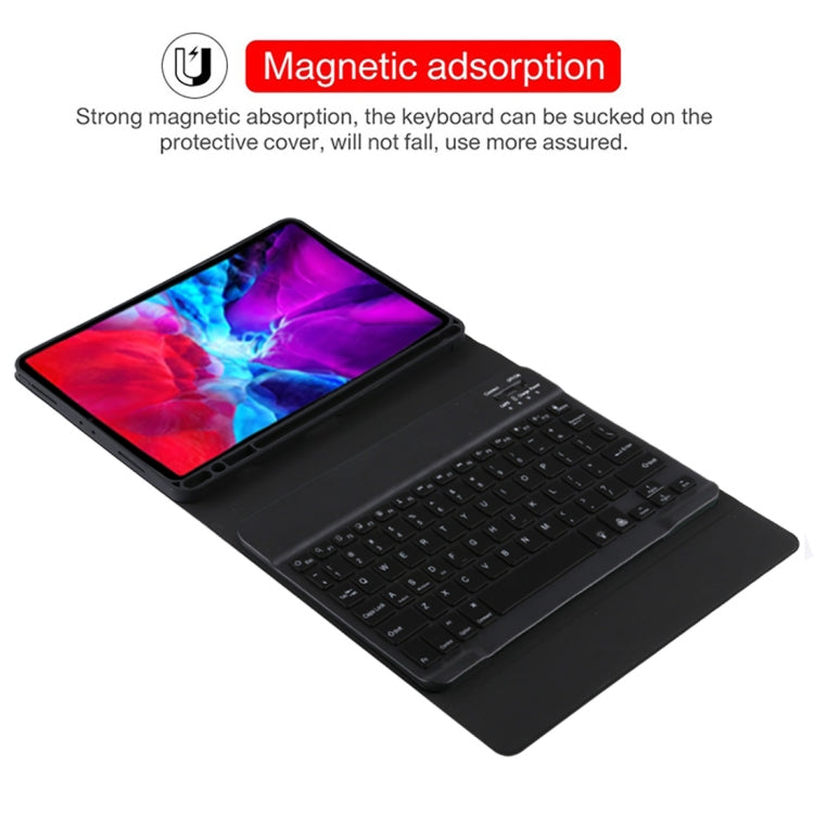 TG11BS 可拆式藍牙黑色鍵盤+超細纖維皮革平板保護套，適用於iPad Pro 11吋（2020），帶背光、筆槽及筆架，黑色鍵盤