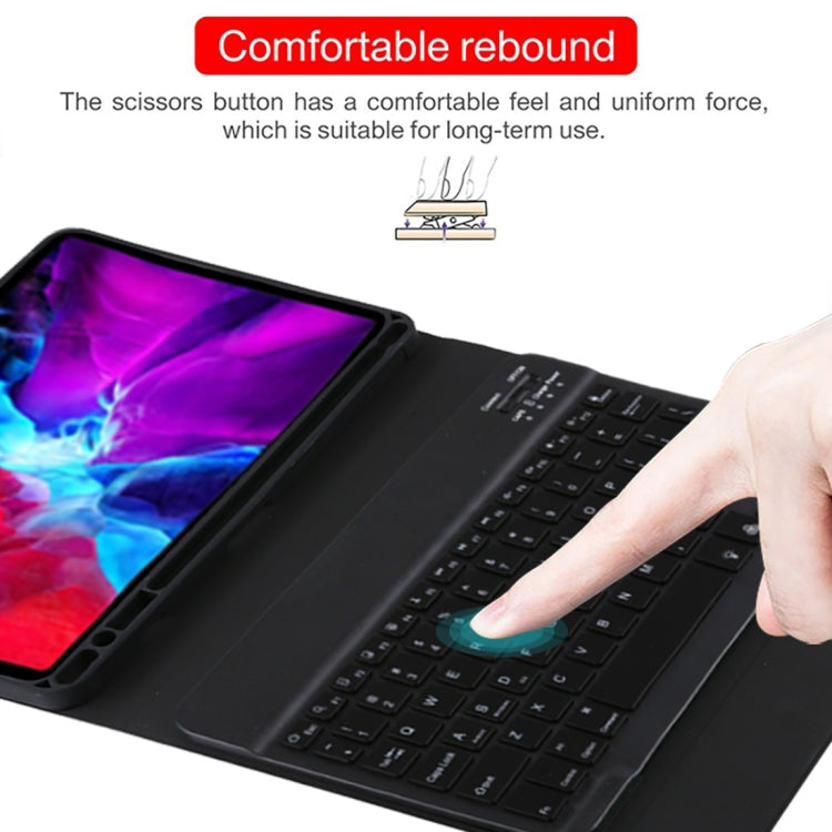 TG11BS 可拆式藍牙黑色鍵盤+超細纖維皮革平板保護套，適用於iPad Pro 11吋（2020），帶背光、筆槽及筆架，黑色鍵盤