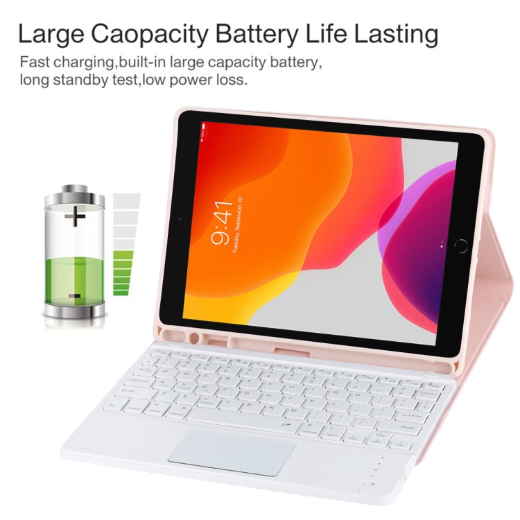 TG-102BC 可拆式藍牙白色鍵盤 + 超細纖維皮革平板保護套，適用於 iPad 10.2 吋 / iPad Air（2019），帶觸控板、筆槽及筆架，白色鍵盤