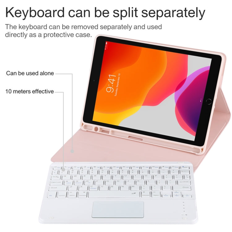 TG-102BC 可拆式藍牙白色鍵盤 + 超細纖維皮革平板保護套，適用於 iPad 10.2 吋 / iPad Air（2019），帶觸控板、筆槽及筆架，白色鍵盤