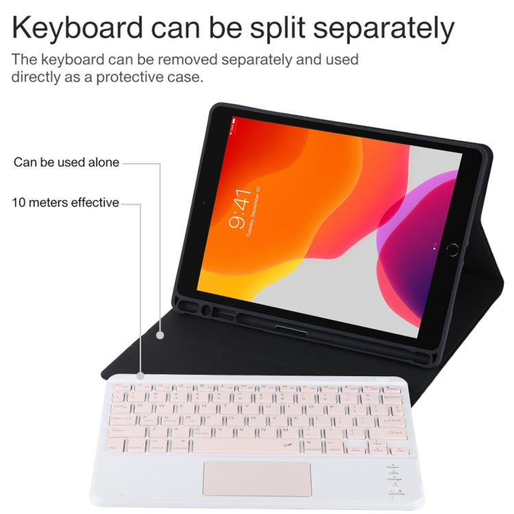 TG-102BC 可拆式藍牙粉紅色鍵盤 + 10.2 吋 iPad / iPad Air (2019) 專用超細纖維皮革平板保護套，附觸控板、筆槽及筆架，粉紅色鍵盤
