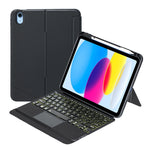T10-AS 適用於iPad 11 2025 / iPad 第10代 10.9 2022 觸控背光分離式藍牙鍵盤皮革保護套，T10-A