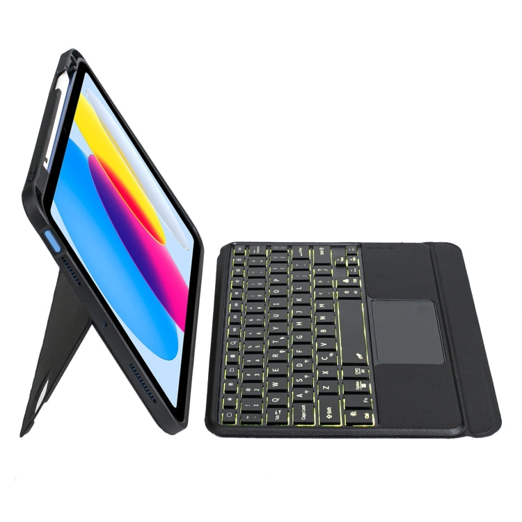 T10-AS 適用於iPad 11 2025 / iPad 第10代 10.9 2022 觸控背光分離式藍牙鍵盤皮革保護套，T10-A