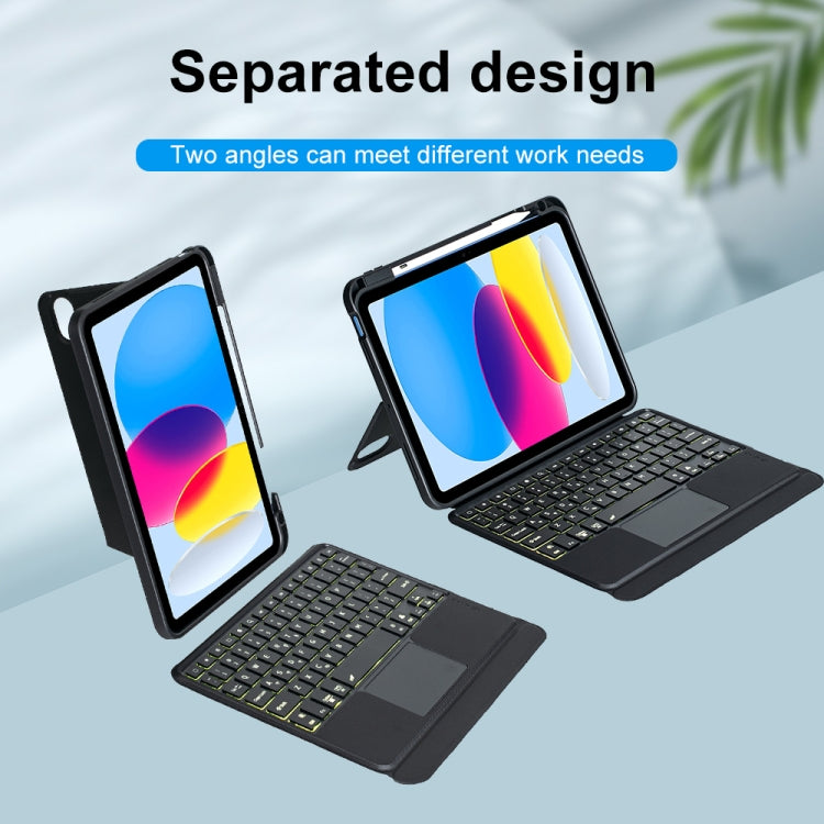 T10-AS 適用於iPad 11 2025 / iPad 第10代 10.9 2022 觸控背光分離式藍牙鍵盤皮革保護套，T10-A