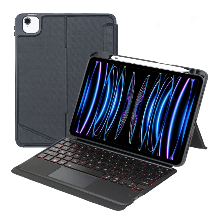 T11-AS 適用於 iPad Air 11 2025 / Air 5 / 4 10.9 / Pro 11 2022&2021&2020&2018 觸控背光分離式藍牙鍵盤皮革保護套，T11-AS