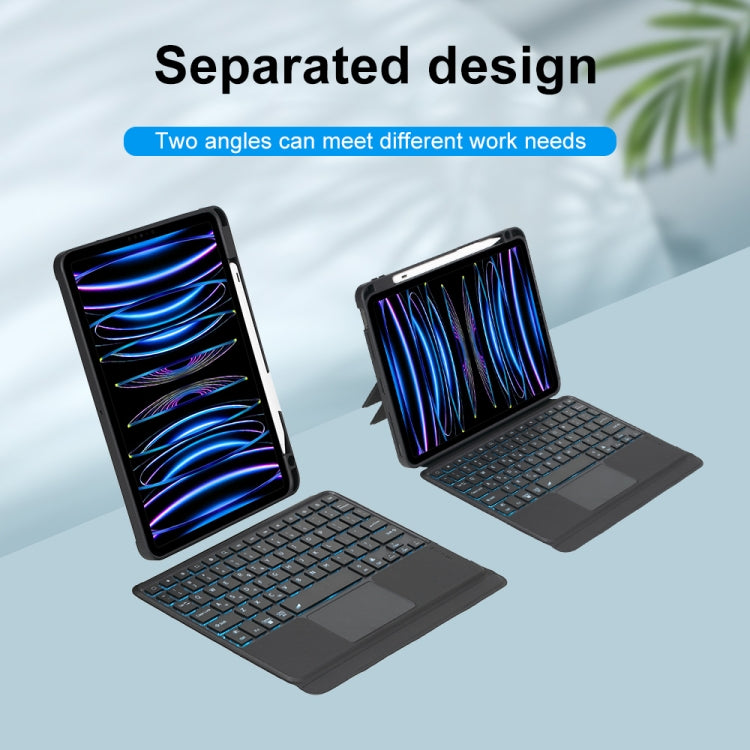 T11-AS 適用於 iPad Air 11 2025 / Air 5 / 4 10.9 / Pro 11 2022&2021&2020&2018 觸控背光分離式藍牙鍵盤皮革保護套，T11-AS