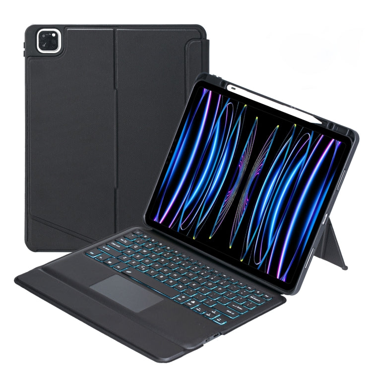 T129-AS 適用於 iPad Air 13 2025 / Pro 12.9 2022 / 2021 / 2020 / 2018 觸控背光分離式藍牙鍵盤皮革保護套，T129-AS