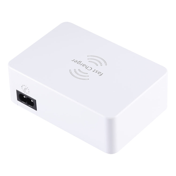 WLX-818F 六合一 10W QC3.0 無線充電 + USB-C / Type-C + 四埠 USB 充電器附智慧 LCD 顯示屏，歐規 / 澳規插頭，白色