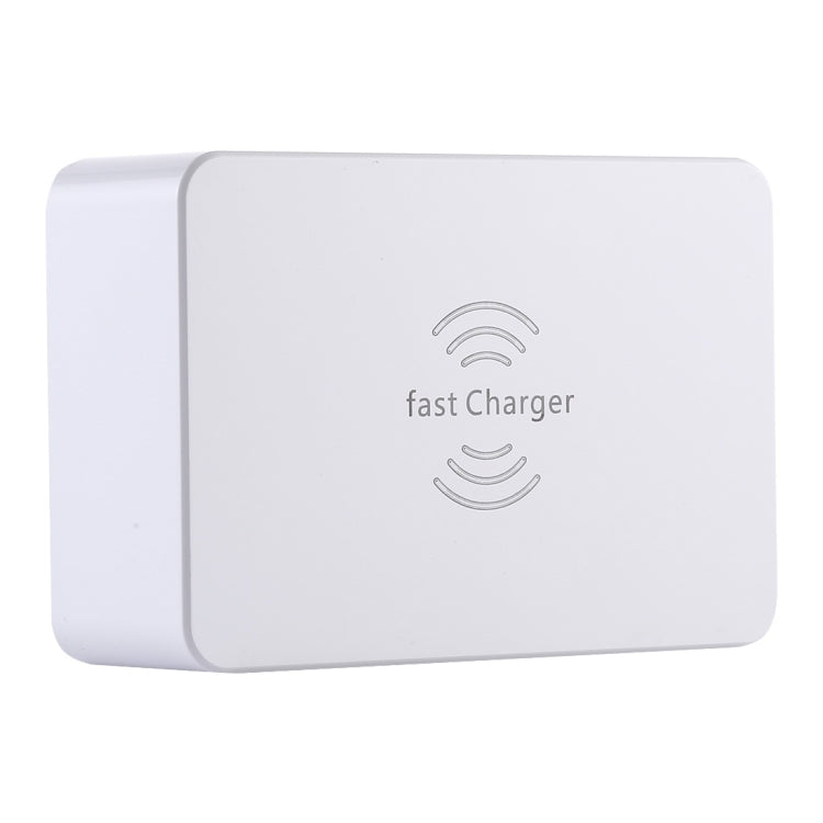 WLX-818F 六合一 10W QC3.0 無線充電 + USB-C / Type-C + 四埠 USB 充電器附智慧 LCD 顯示屏，歐規 / 澳規插頭，白色