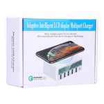 WLX-818F 六合一 10W QC3.0 無線充電 + USB-C / Type-C + 四埠 USB 充電器附智慧 LCD 顯示屏，歐規 / 澳規插頭，白色