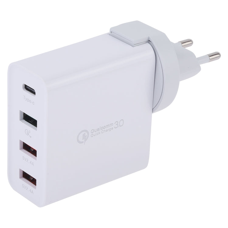 A3P 最大輸出 3A USB-C / Type-C + QC3.0 + 雙 USB 四埠壁掛旅行充電器，歐規插頭，歐規插頭