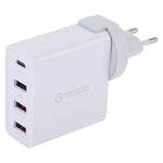 A3P 最大輸出 3A USB-C / Type-C + QC3.0 + 雙 USB 四埠壁掛旅行充電器，歐規插頭，歐規插頭