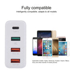 A3P 最大輸出 3A USB-C / Type-C + QC3.0 + 雙 USB 四埠壁掛旅行充電器，歐規插頭，歐規插頭