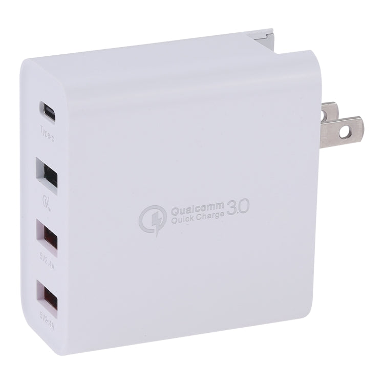 A3P 最大輸出 3A USB-C / Type-C + QC3.0 + 雙 USB 四埠壁掛旅行充電器，美規插頭，美規插頭
