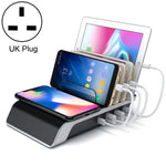 UD09 四USB埠 Qi 標準無線充電手機桌面支架，英規插頭