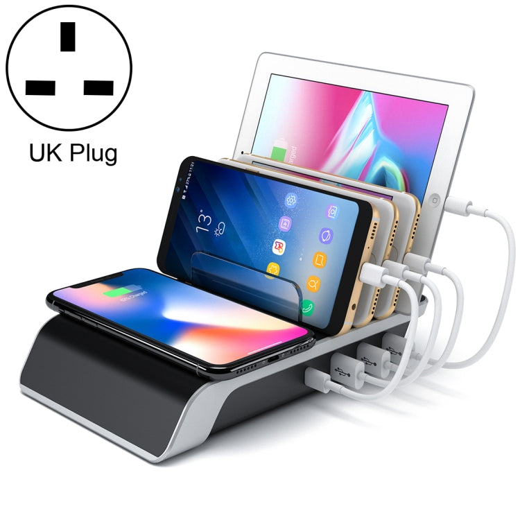 UD09 四USB埠 Qi 標準無線充電手機桌面支架，英規插頭