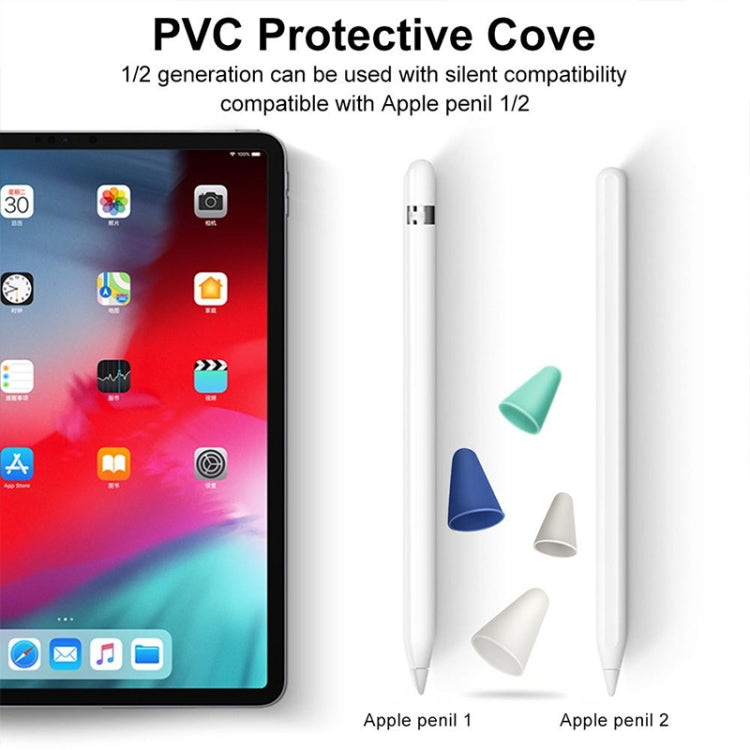 4 件組防滑靜音耐磨 Apple Pencil 1 / 2 筆尖保護套，深藍、薄荷綠、透明、白色