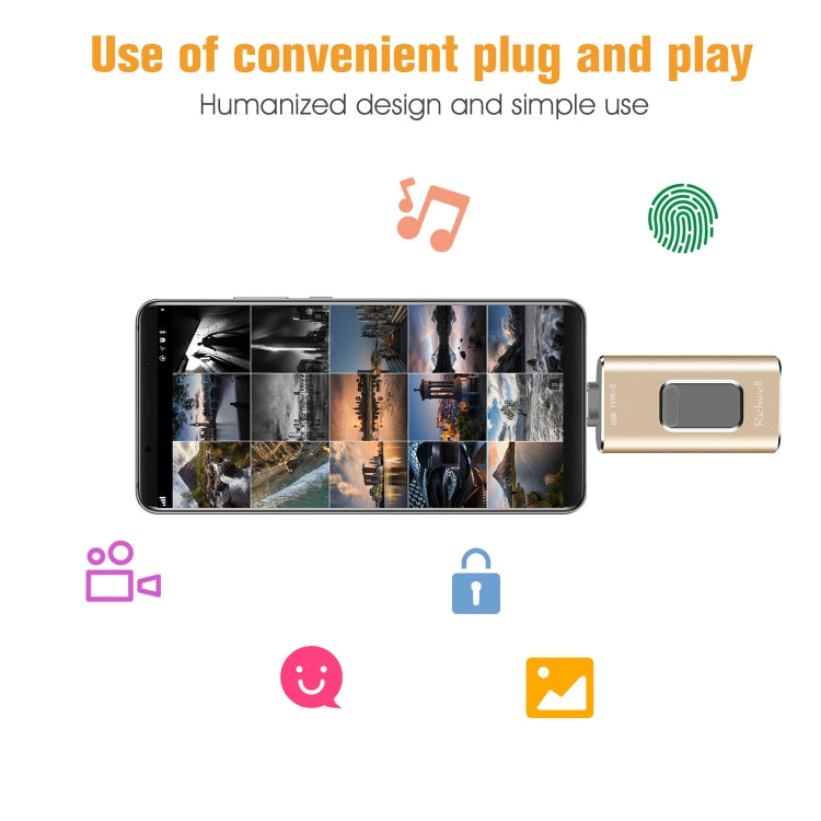 Richwell 3 合 1 32G Type-C + 8 針 + USB 3.0 金屬推拉式隨身碟，具 OTG 功能