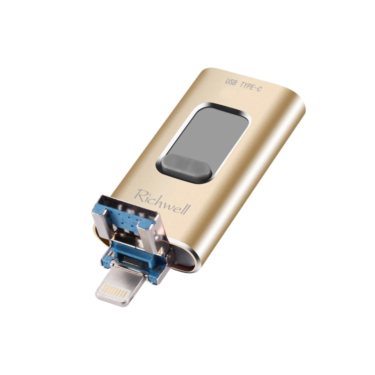 Richwell 3 合 1 32G Type-C + 8 針 + USB 3.0 金屬推拉式隨身碟，具 OTG 功能