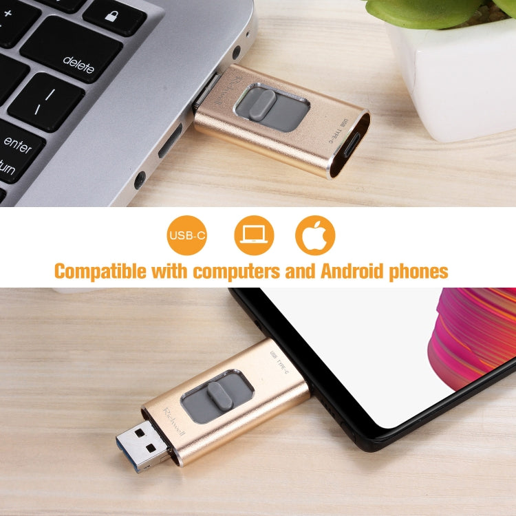 Richwell 3 合 1 64G Type-C + 8 針 + USB 3.0 金屬推拉式隨身碟，具 OTG 功能