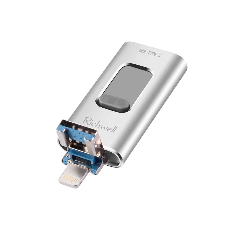 Richwell 3 合 1 64G Type-C + 8 針 + USB 3.0 金屬推拉式隨身碟，具 OTG 功能