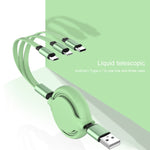 3.5A 液態矽膠 3合1 USB轉 USB-C / Type-C + 8Pin + Micro USB 可伸縮數據同步充電線