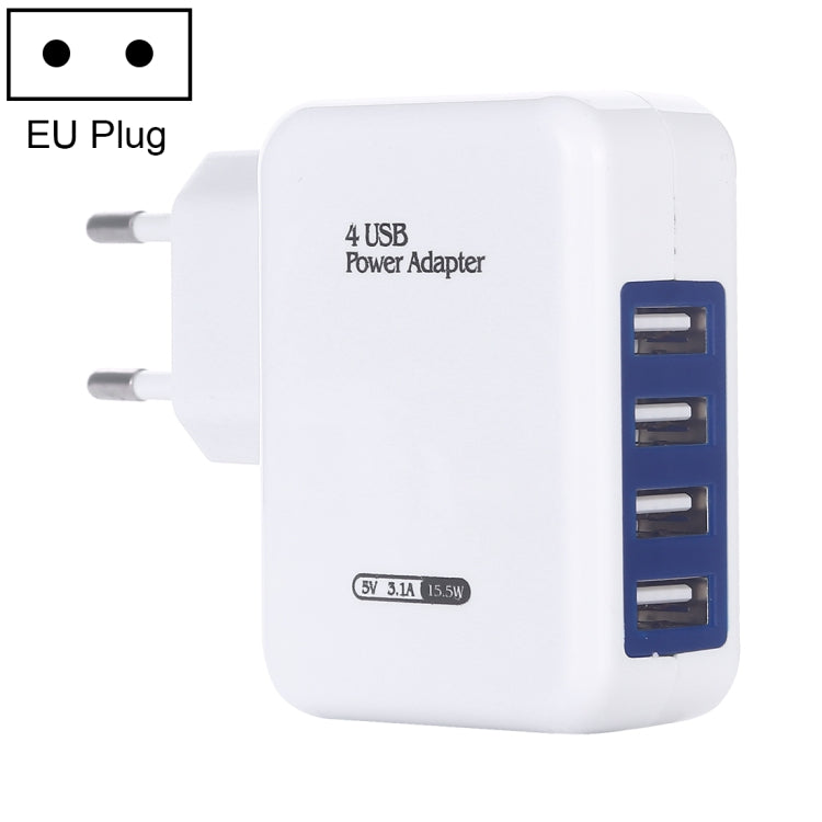 HT-CD03 15.5W 5V 3.1A 四埠 USB 牆壁充電器 旅行充電器，歐規插頭，HT-CD03