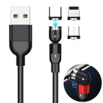 1米 2A 輸出 3 合 1 USB 轉 8 Pin + USB-C / Type-C + Micro USB 尼龍編織旋轉磁吸充電線，1米 3 合 1